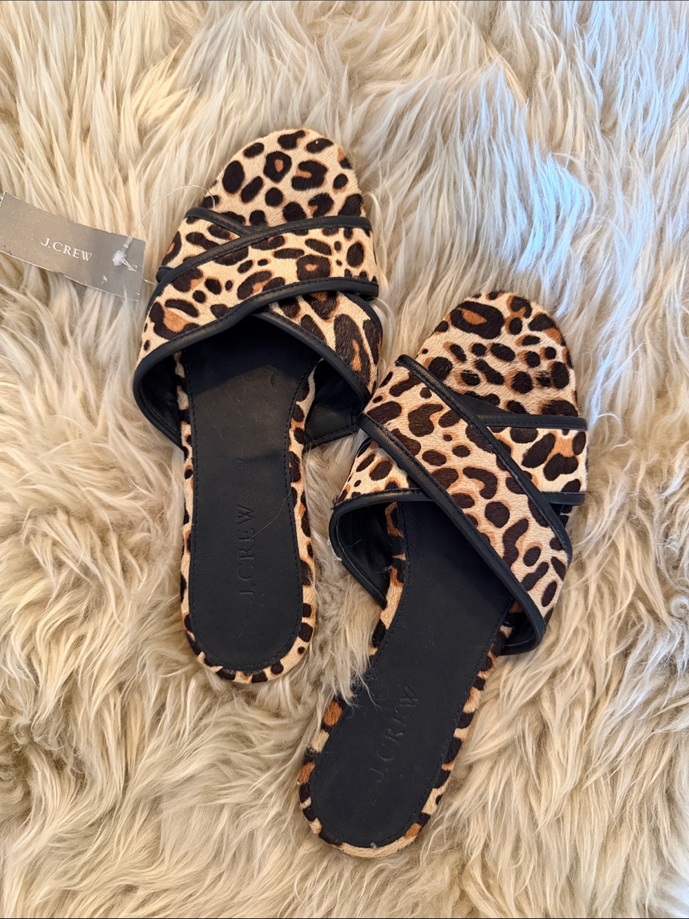 J. Crew Leopard-Print Slide Mules in Tan and Black
